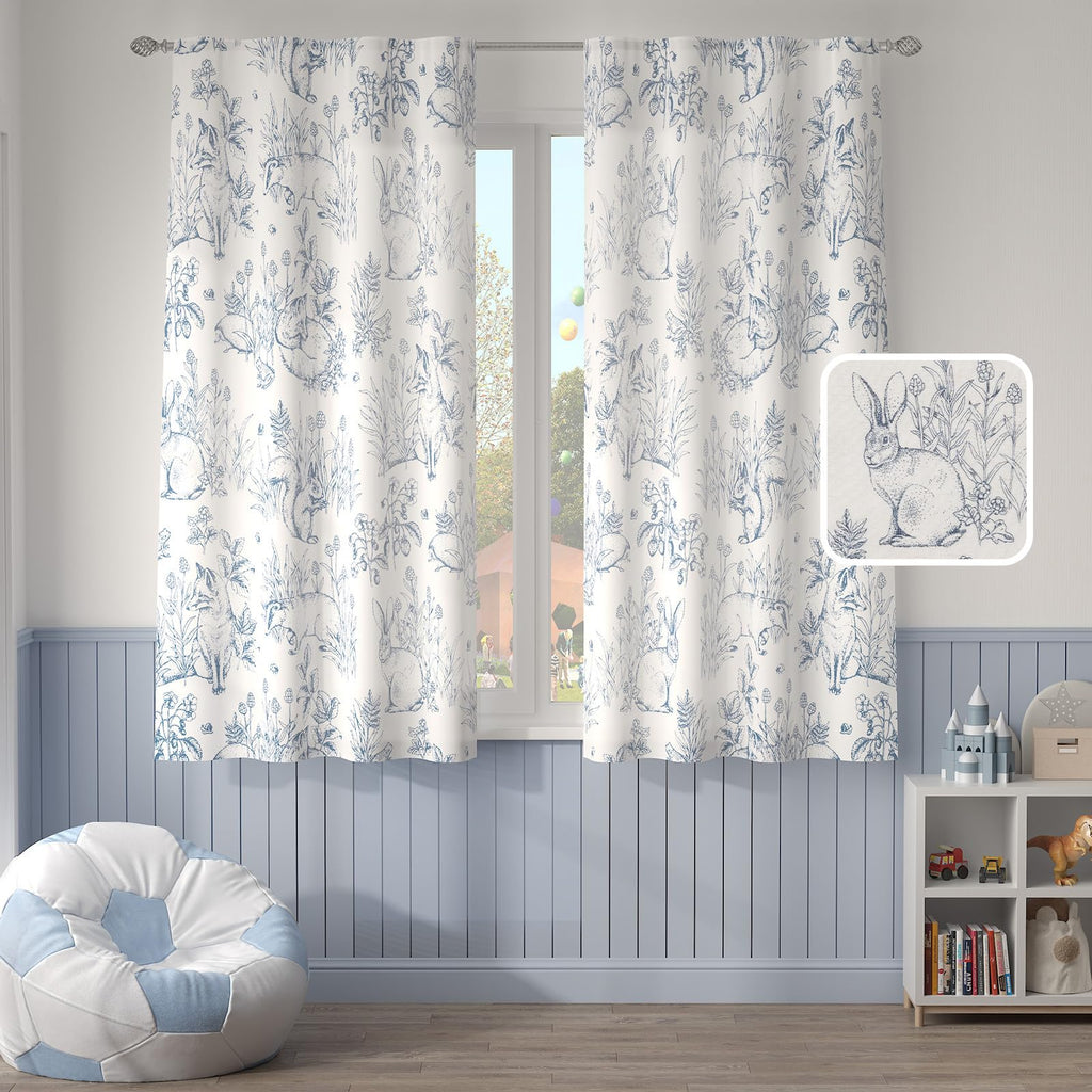 Jinchan Linen Curtains For Bedroom 63 Inch Length Farmhouse Easter Blue Curtains French Country Toile Curtains Animal Printed Dr