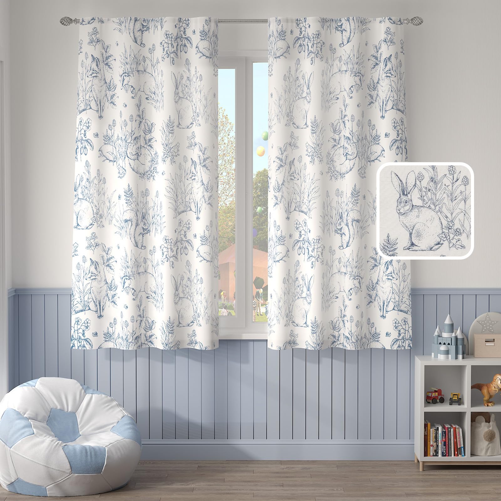 Jinchan Linen Curtains For Bedroom 63 Inch Length Farmhouse Easter Blue Curtains French Country Toile Curtains Animal Printed Dr