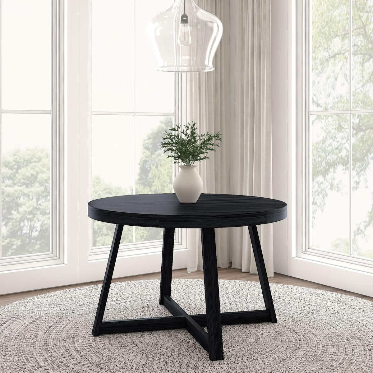 Plank+Beam Round Dining Table, 47 Inch Solid Wood Kitchen Table, Farmhouse Round Table For 4, Small Dinette Table, Black Wirebru