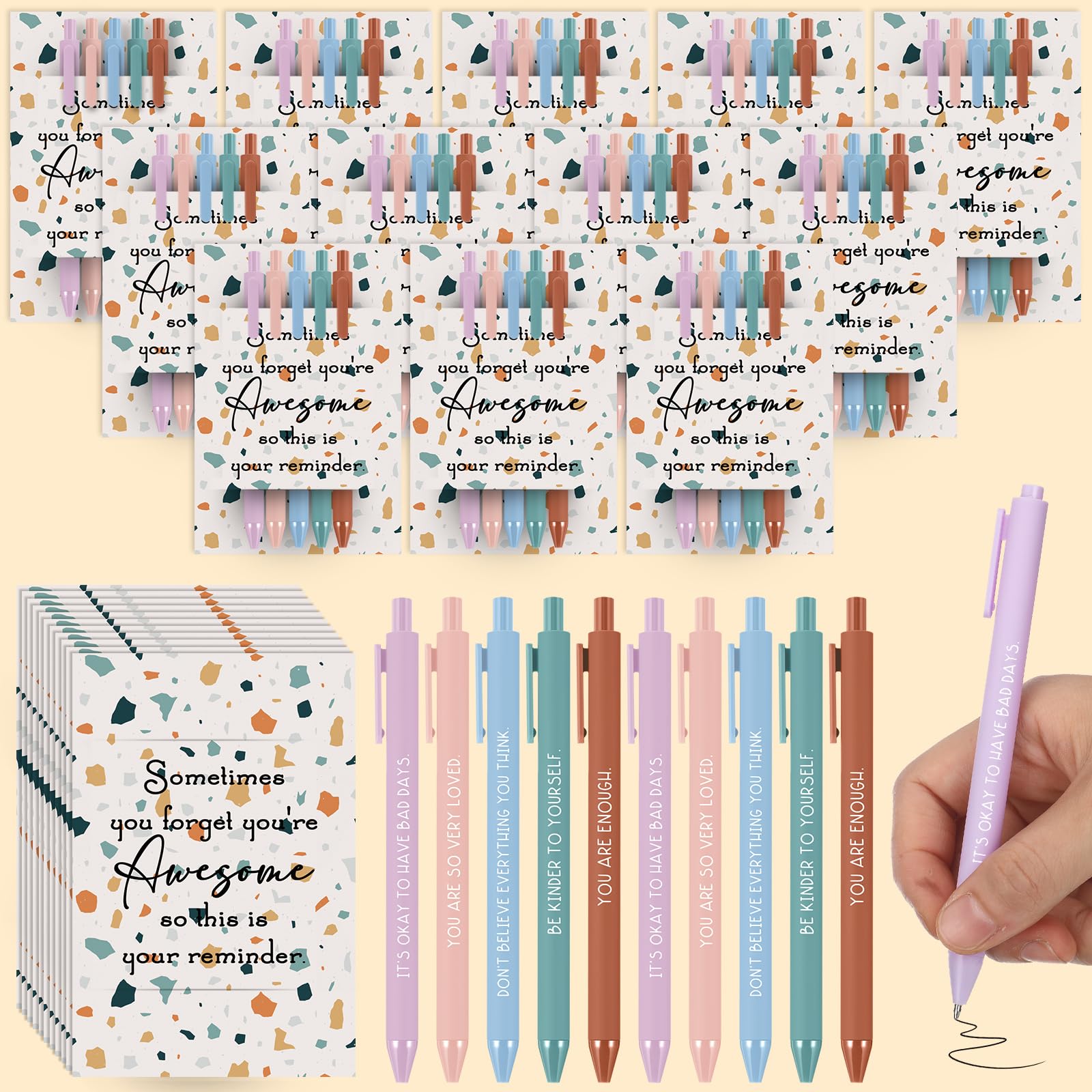 Spakon 60 Pcs Back To School Gifts School Counselor Office Must Have Ballpoint Pens With 12 Pcs Motivational Cards Positive Ment
