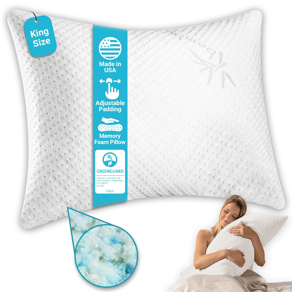 Xtreme Comforts Pillows For Sleeping - Greenguard Gold Certified Adjustable King Memory Foam Pillow For Side, Back & Stomach Sle