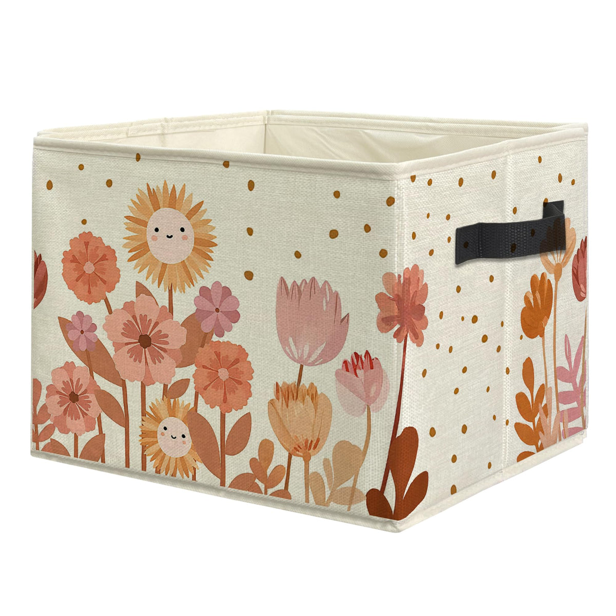 uinwk Boho Floral Nursery Storage Bins, Cute Wildflower Botanical Collapsible Storage Box Laundry Basket with Handle for Kids Be
