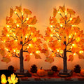 2Pack 24 Inch Lighted Fall Maple Tree Fall Thanksgiving Decorations with 48 LED Timer Battery Operated Prelit Acorn Maple Tablet