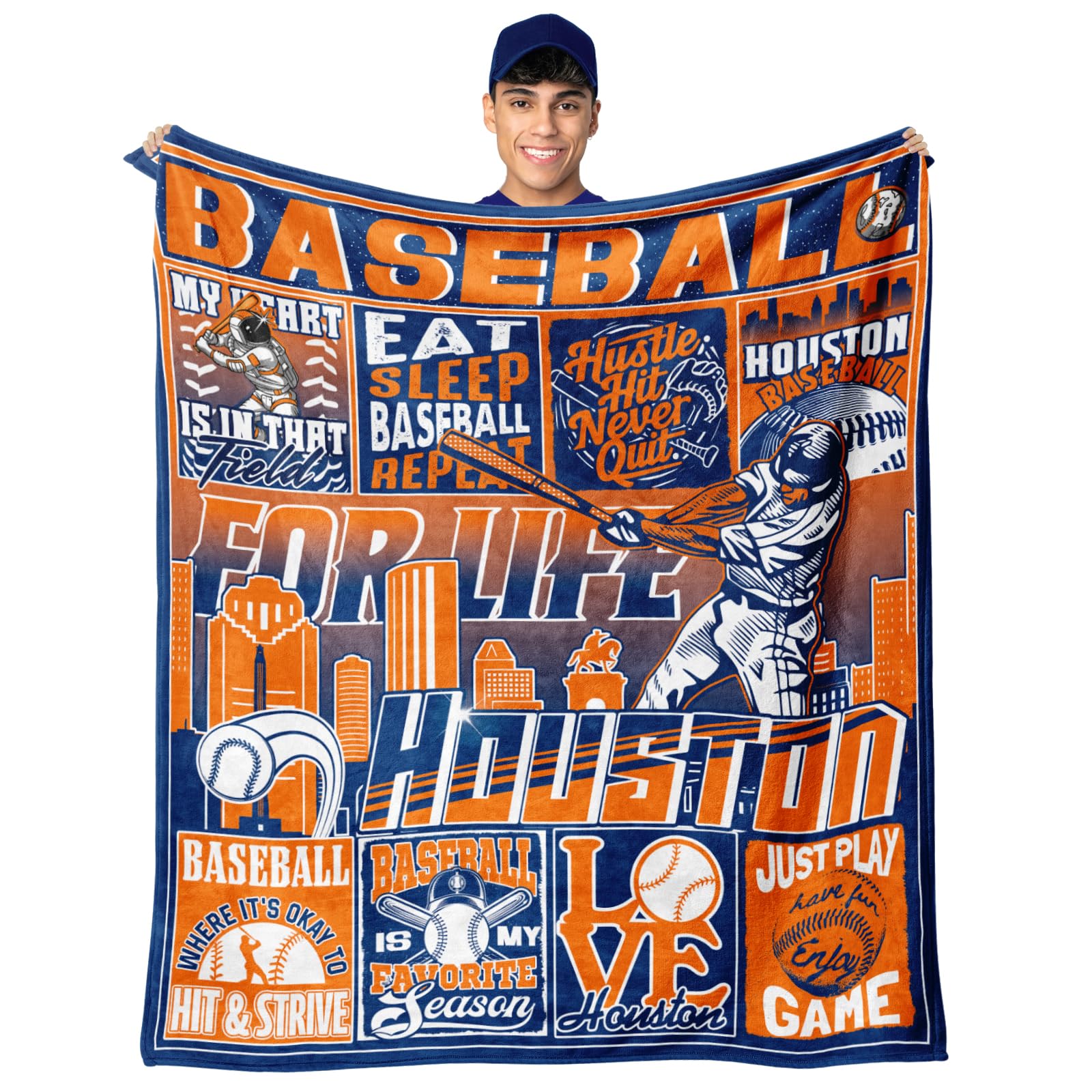 Racigomr Gifts Fans for Houston, Baseball Gifts for Men Women, Baseball Flannel Blanket, City Gifts Ideas for Men Women Throws 6