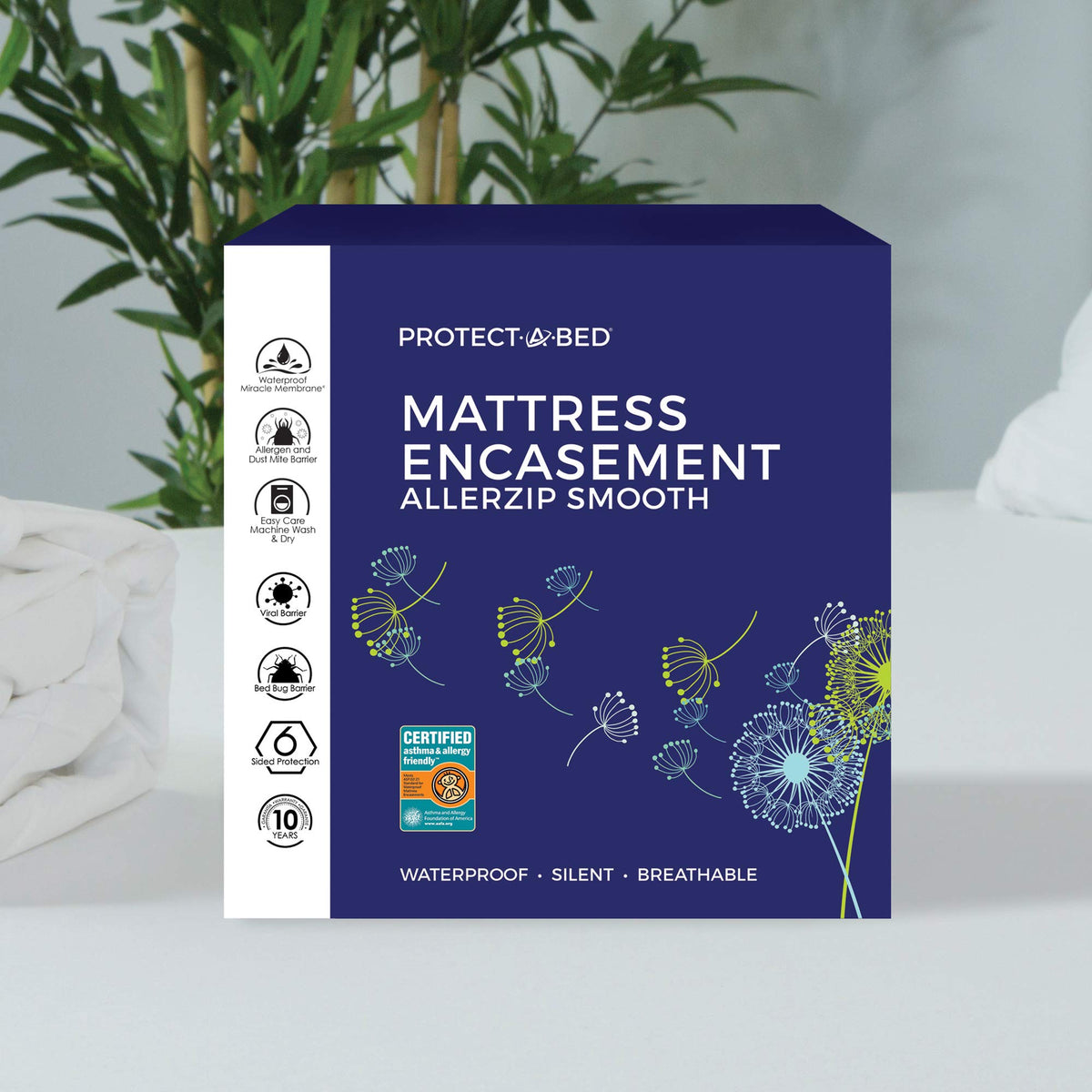 Protect-A-Bed Allerzip Smooth Waterproof Mattress Protector, Machine Washable, King, 11-18 Inches