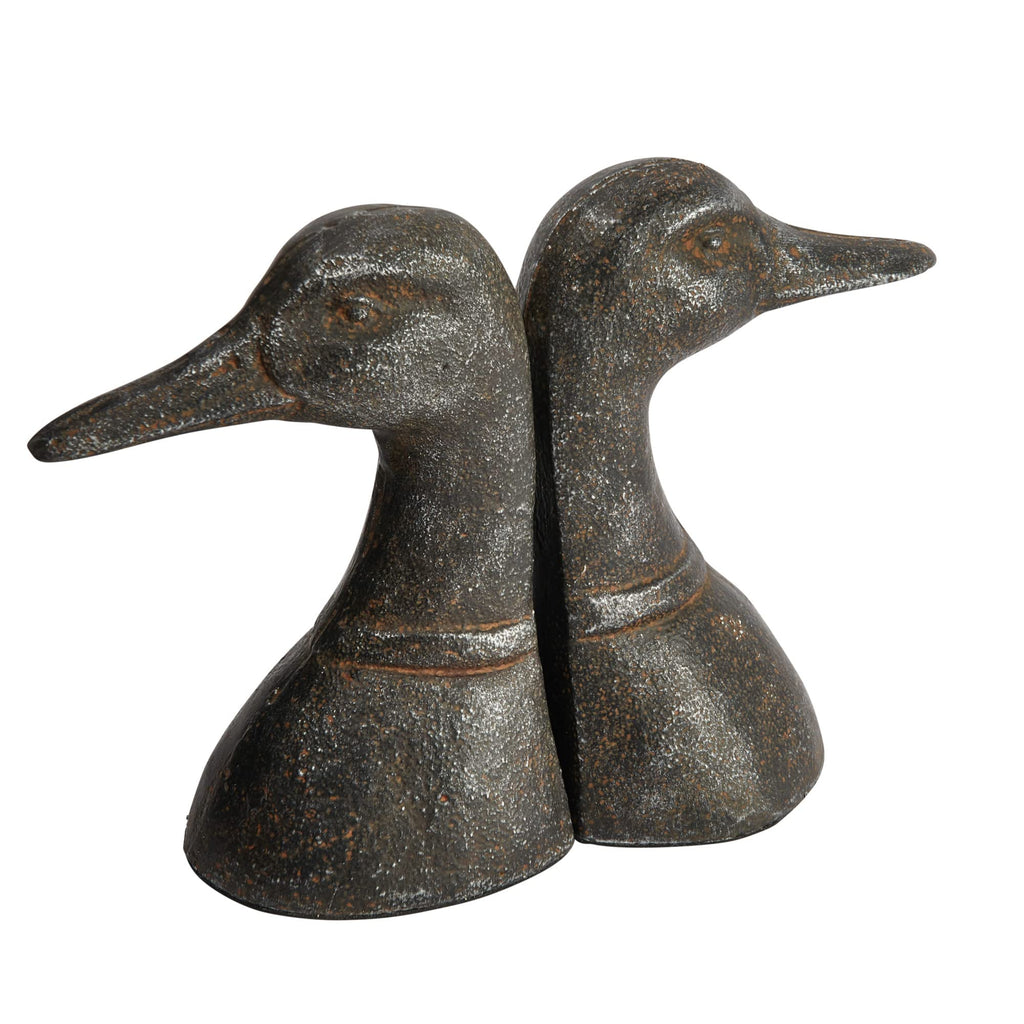 Creative Co-Op Decorative Distressed Cast Metal Duck Head Bookends, Black, Set of 2