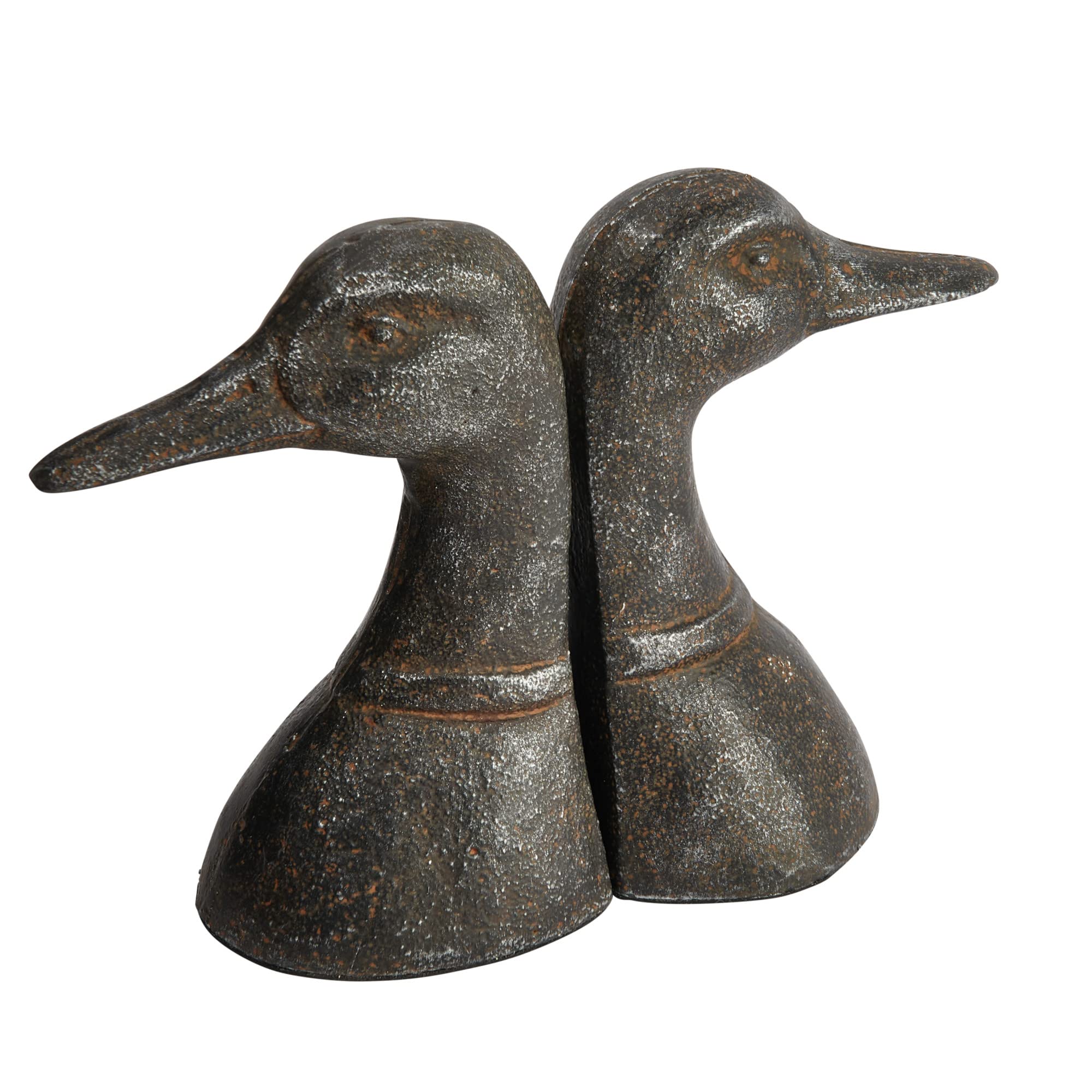 Creative Co-Op Decorative Distressed Cast Metal Duck Head Bookends, Black, Set of 2