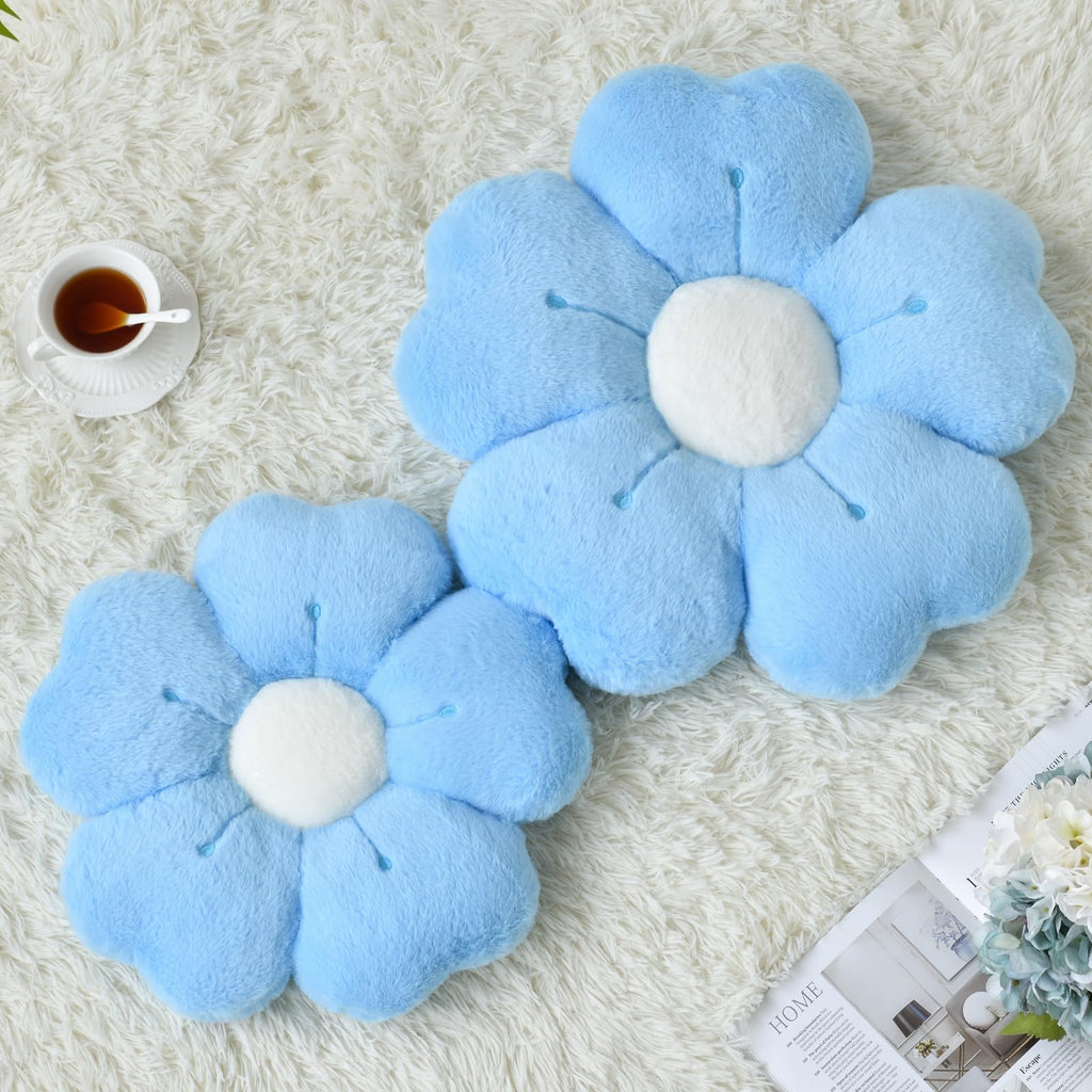 Ddliury Flower Pillow, Flower Shaped Pillow Decorative Throw Pillows For Bed Couch, Cute Daisy Pillow Dorm Decor Floor Seating Cushion (Blue, 15 Inches)