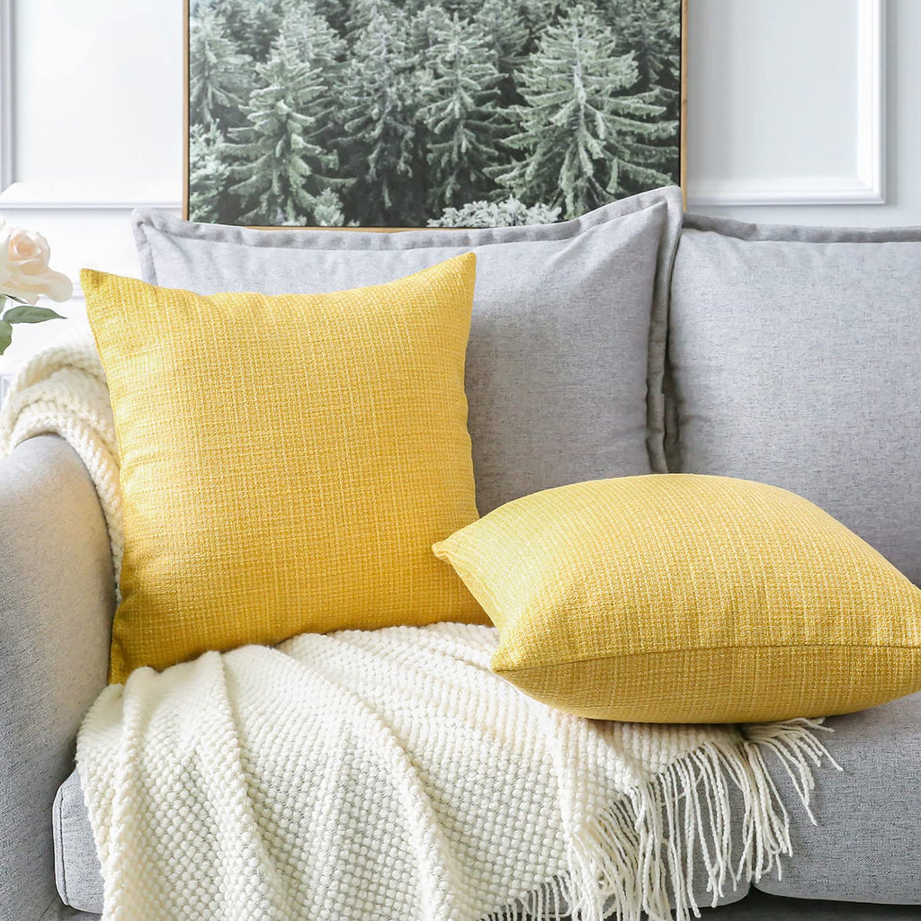 Otostar Linen Throw Pillow Covers Set Of 2 Decorative Square Pillowcases Cushion Covers 24X24 Inch For Home Decor Sofa Bedroom Car 60 X 60Cm Yellow