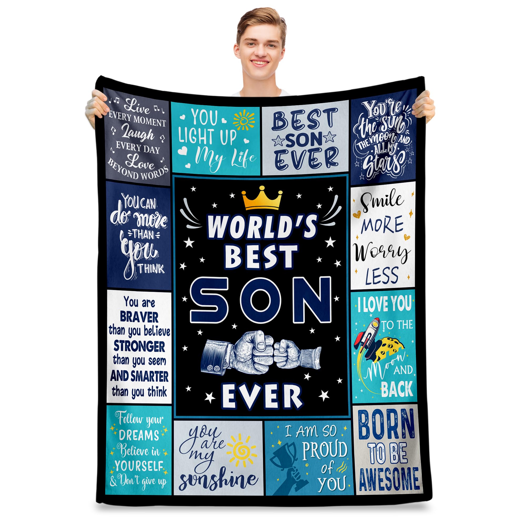 Ekpvgit Fathers Day Blanket Gifts For Son, Son Gifts From Mom Dad, Gift For Son, Best Son Birthday Gifts Ideas, Gifts For Adult