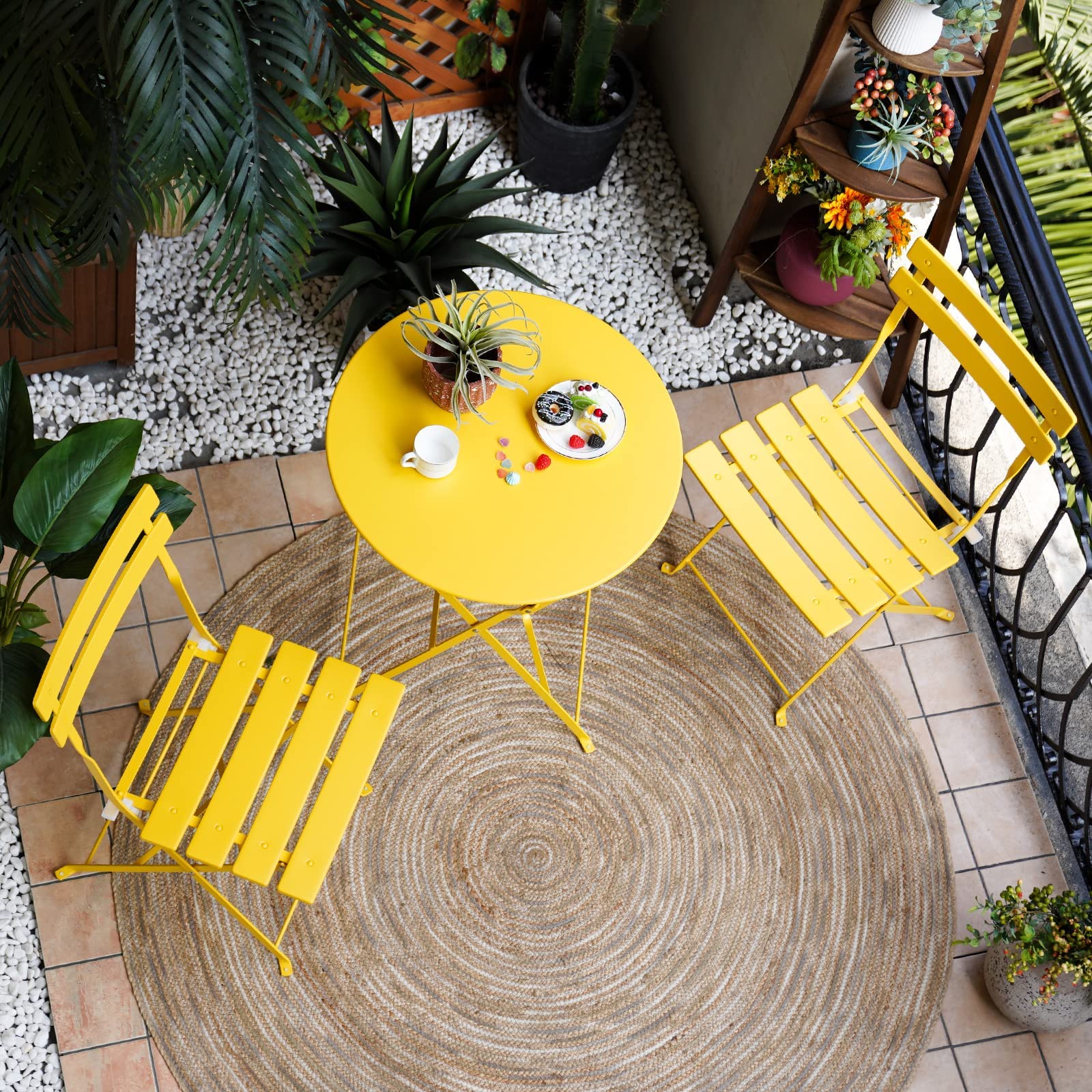 Grand Patio 3-Piece Steel Foldable Bistro Set, 2 Chairs And 1 Table, Weather-Resistant Outdoor/Indoor Conversation Set For Patio, Yard, Garden-Yellow