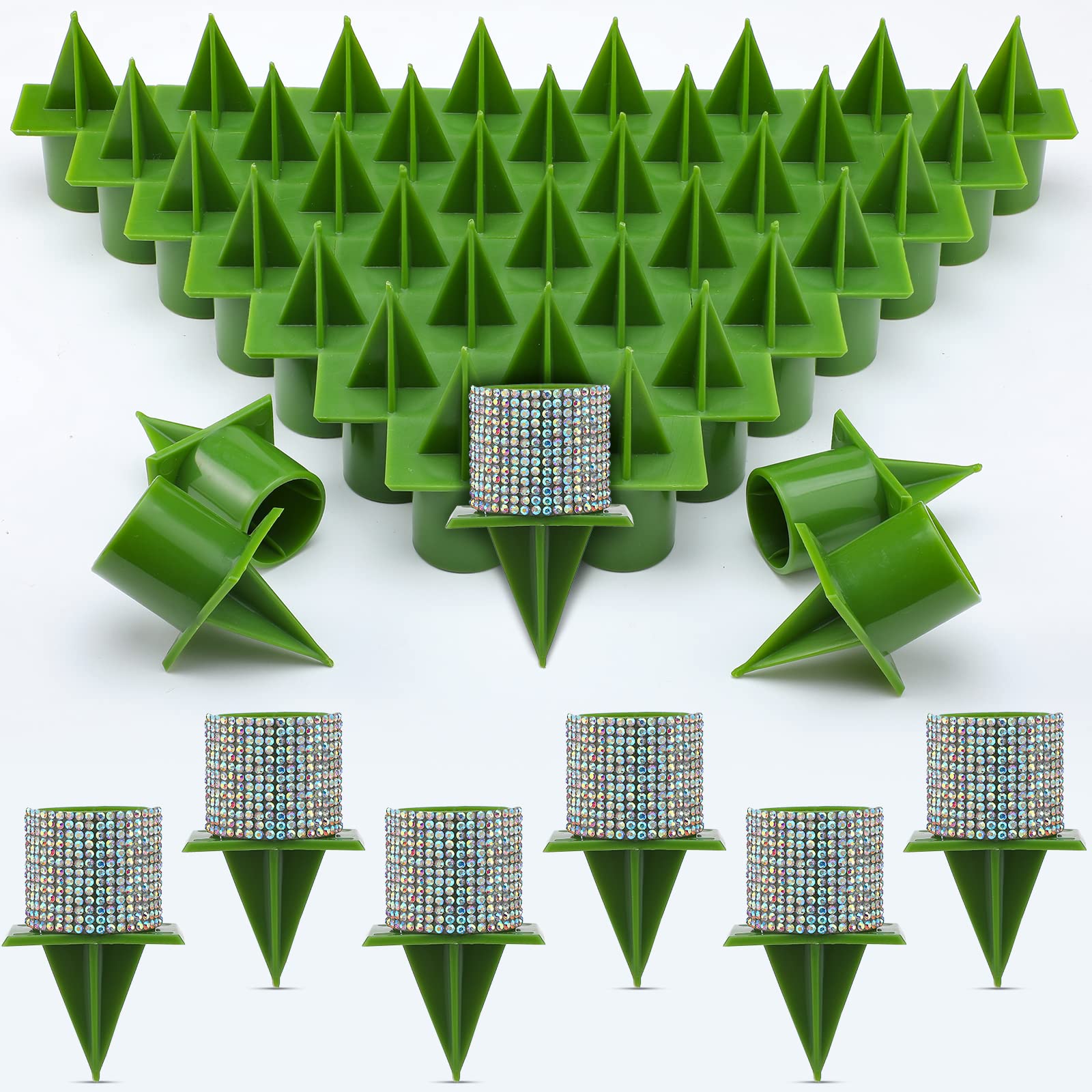 Eaasty 100 Pcs Christmas Green Taper Candle Holder Plastic Candle Holders Floral Candle Holder Candleholder for Weddings Celebra