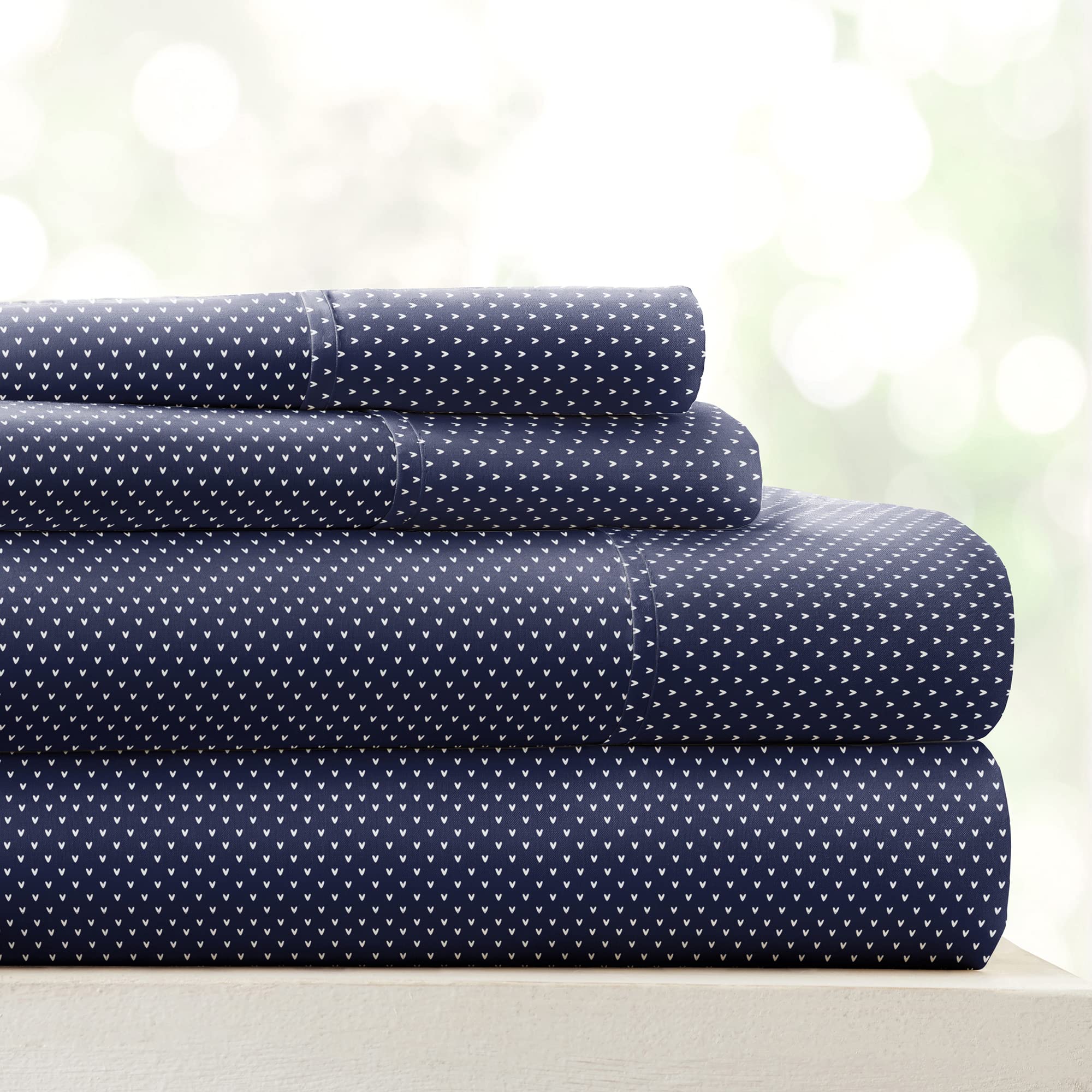 Linen Market 4 Piece Queen Bedding Sheet Set (Navy Blue Heart) - Sleep Better Than Ever With These Ultra-Soft & Cooling Bed Shee