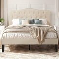 VECELO Full Size Platform Bed Frame with Fabric Upholstered Headboard and Wooden Slats Support, No Box Spring Needed/Easy Assemb