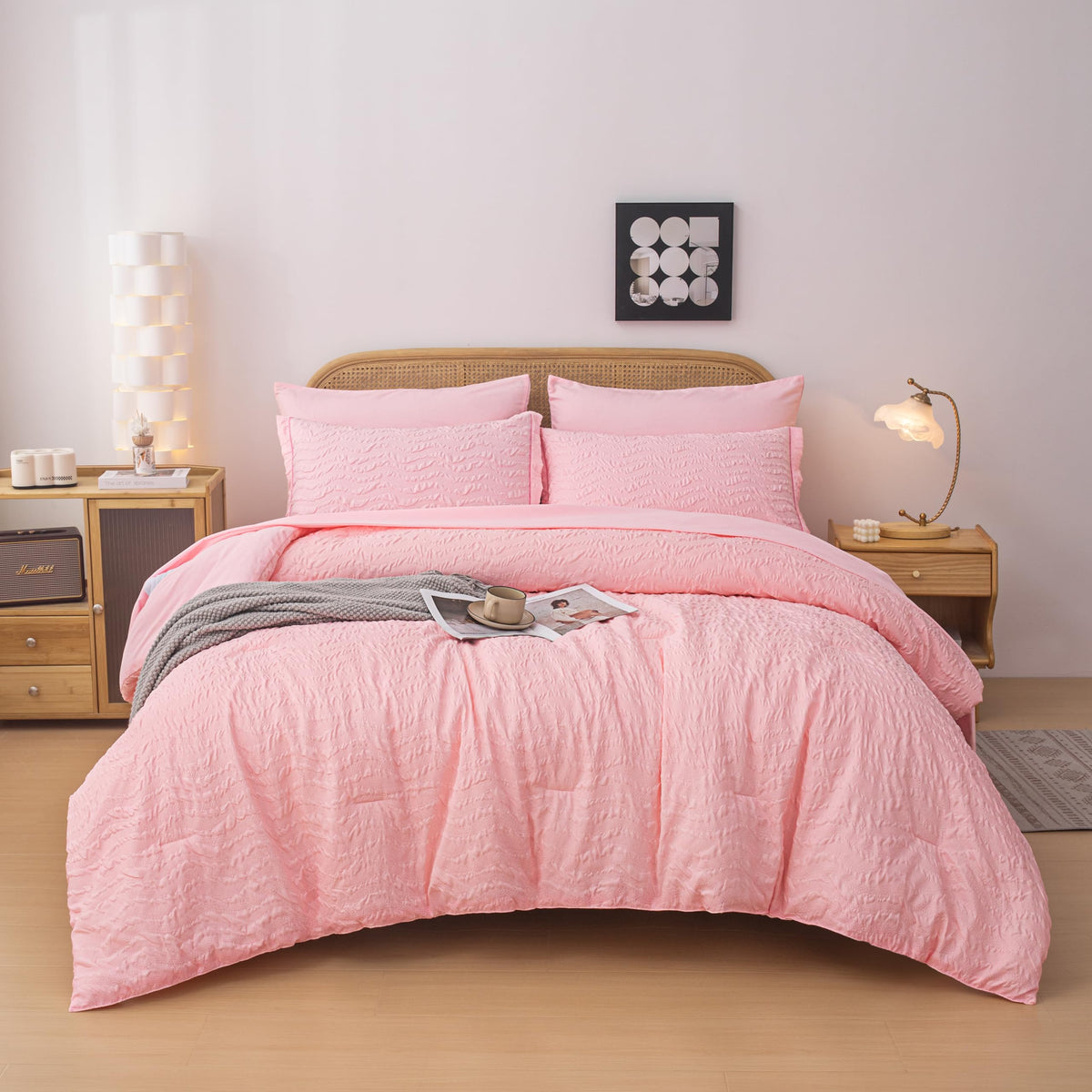 Peopleareok 7 Pcs Girls Comforter Set Full, Pink Full Bedding Set, Girls Full Bedding Set, Luxury Pink Full Comforter Sets With