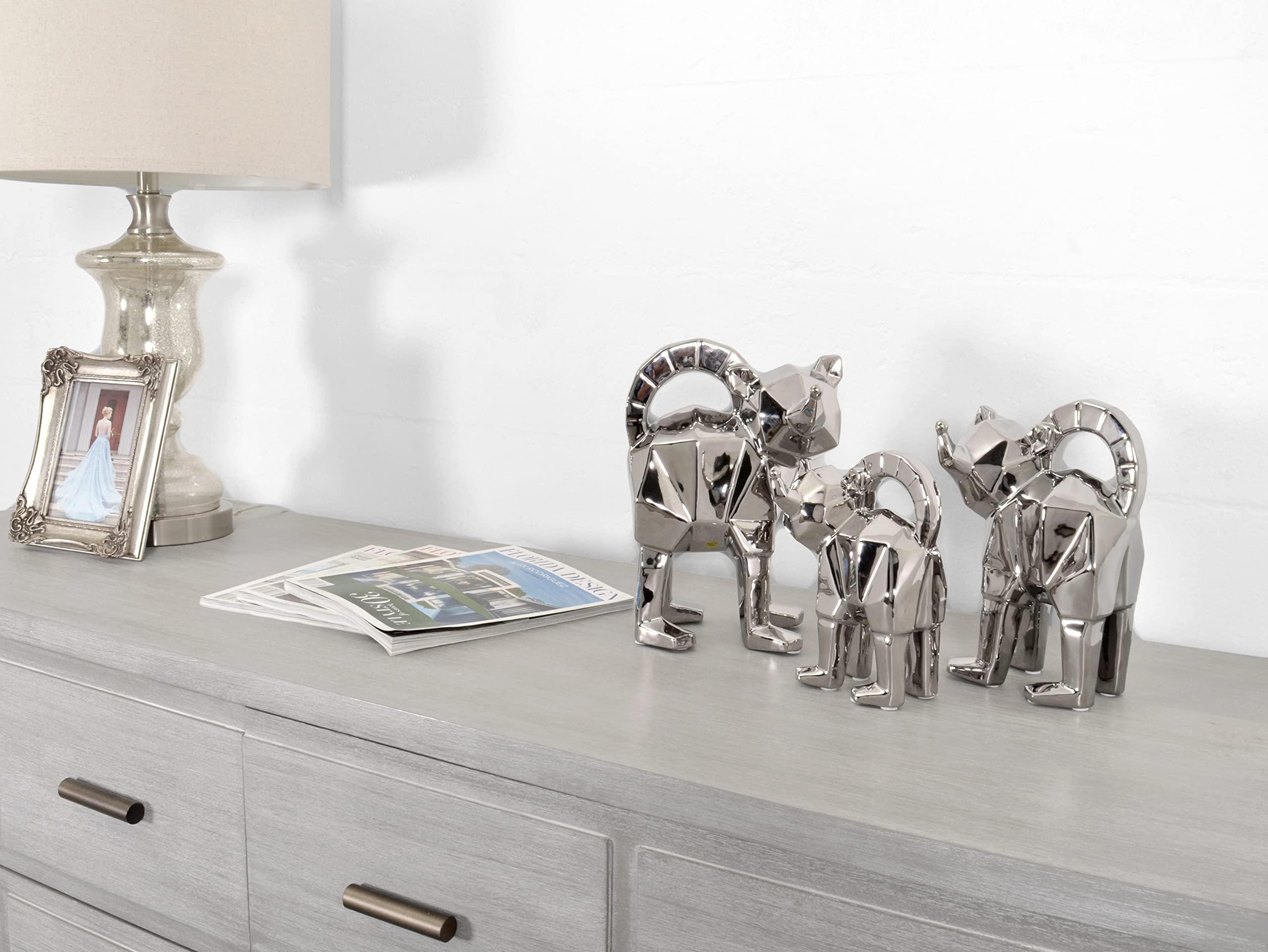 Afd Home Mirrored Chrome Cat Family Set Of 3