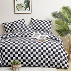 Karever Black White Grid Comforter Set Twin Black Plaid Bedding Set Girls Black And White Checkered Bed Comforter Set Breathable