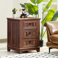 Joaxswe 18 Farmhouse Night Stand with 3 Drawers, Wood End Table Dresser for Bedroom, Retro Nightstand, Bed Side Table with Metal