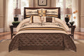 Wpm World Products Mart 7 Pieces Complete Bedding Ensemble Beige Brown Gold Luxury Embroidery Comforter Set Bed-In-A-Bag Bedding