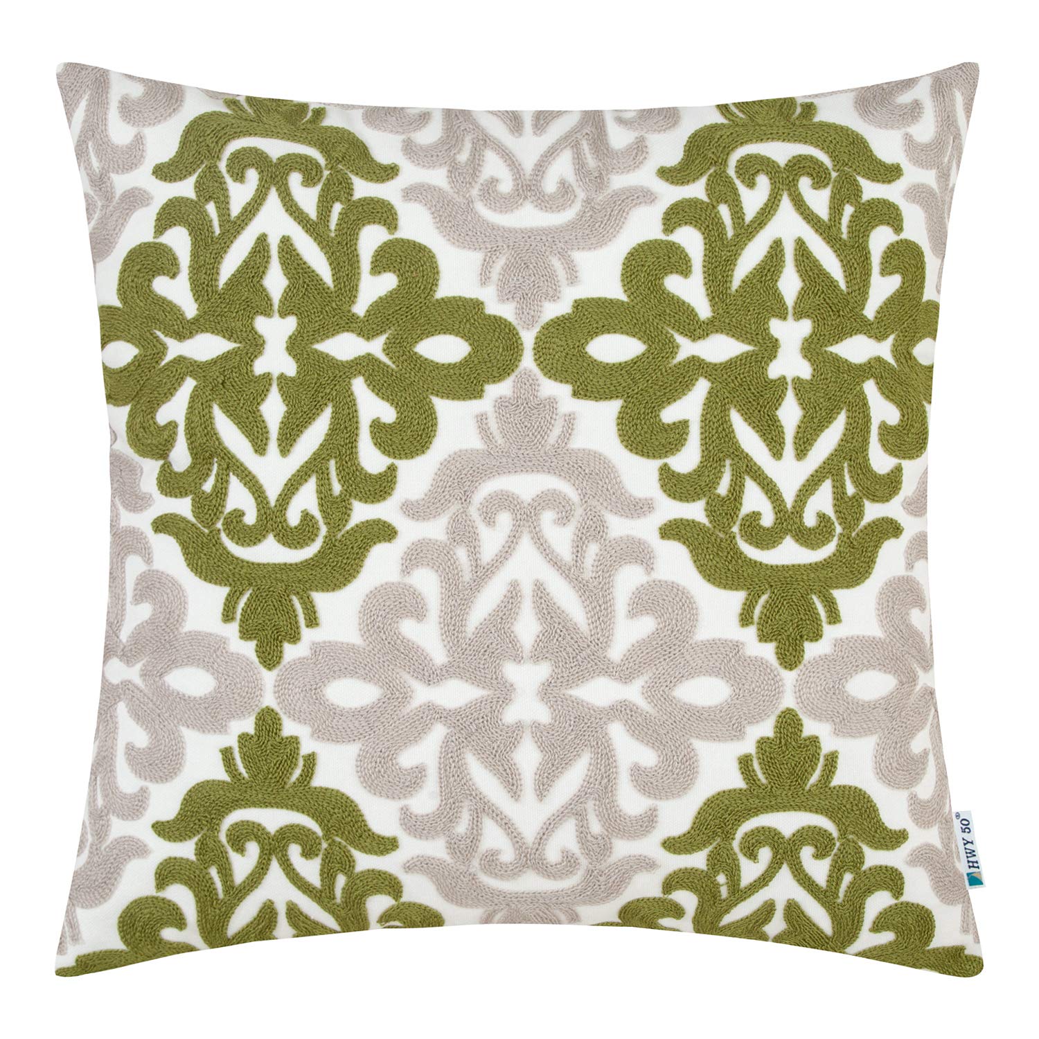 Hwy 50 Decorative Couch Throw Pillows Covers 18X18 Inch Embroidered Cotton Geometric Floral Accent Throw Pillow Case Cushion Cov