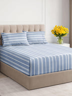Extra Deep Pocket King Sheets - 4 Piece Breathable & Cooling Bed Sheets - Hotel Luxury Bed Sheet Set - Soft, Wrinkle Free & Comfy - Easily Fits Extra Deep Mattresses - Deep Pocket Blue Striped Sheets