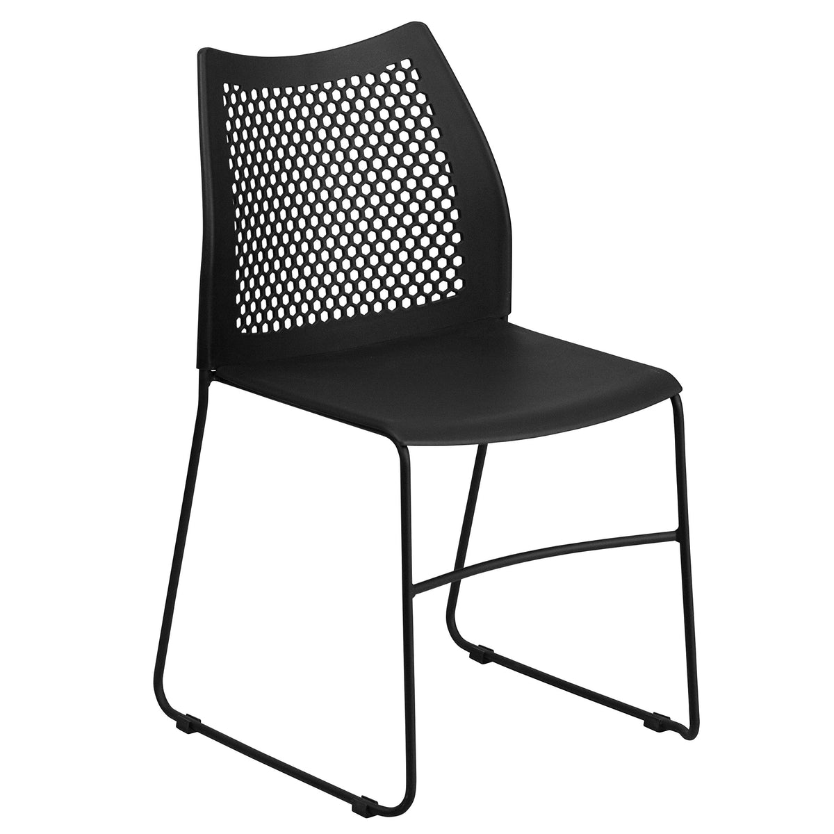 Flash Furniture HERCULES Series 661 lb. Capacity Black Stack Chair with Air-Vent Back and Black Powder Coated Sled Base