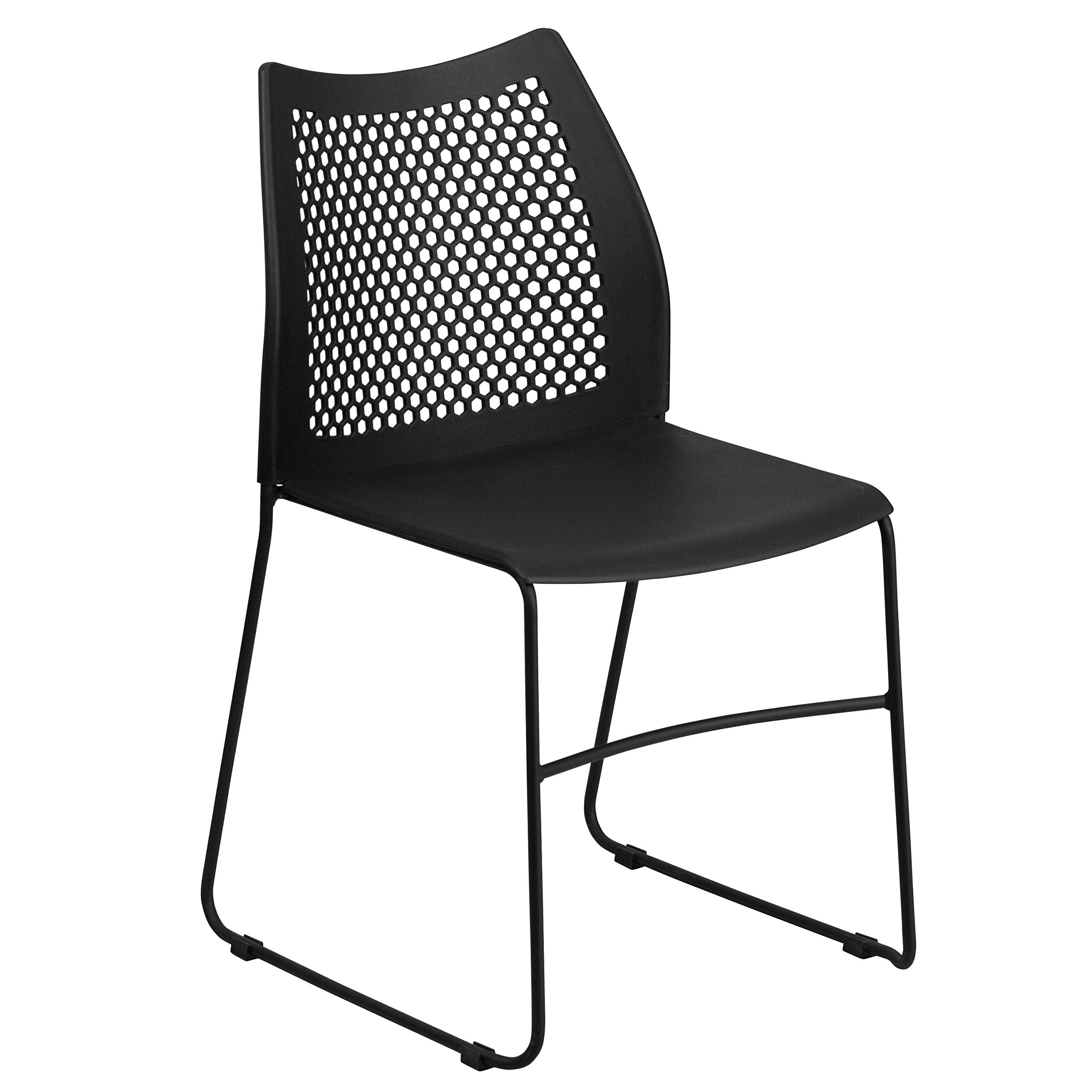 5 Pk. 661 lb. Capacity Black Sled Base Stack Chair with Air-Vent Back