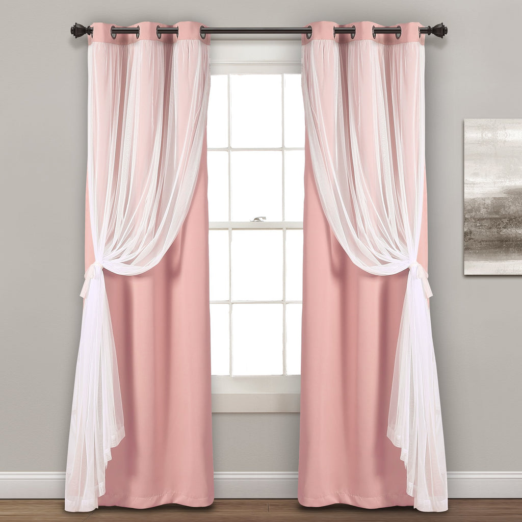 Lush Decor Sheer Grommet Curtains With Insulated Blackout Lining, Window Curtain Panels, Pair, 38''W X 108''L, Pink - Curtain Wi