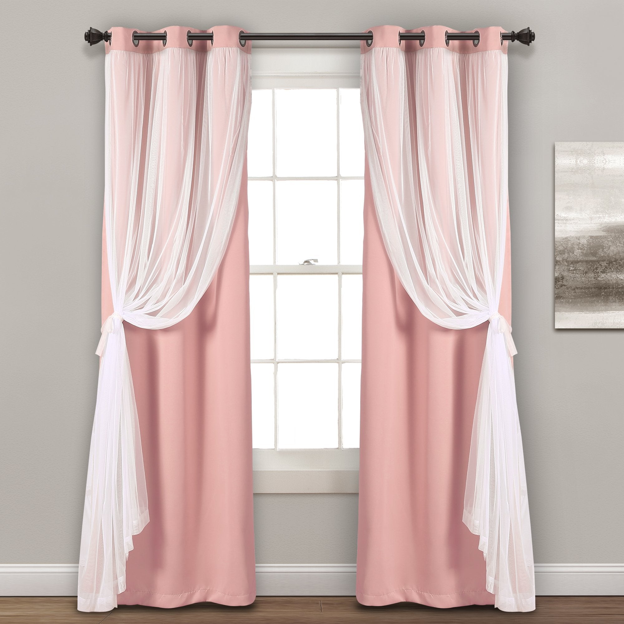 Lush Decor Sheer Grommet Curtains With Insulated Blackout Lining, Window Curtain Panels, Pair, 38''W X 108''L, Pink - Curtain Wi