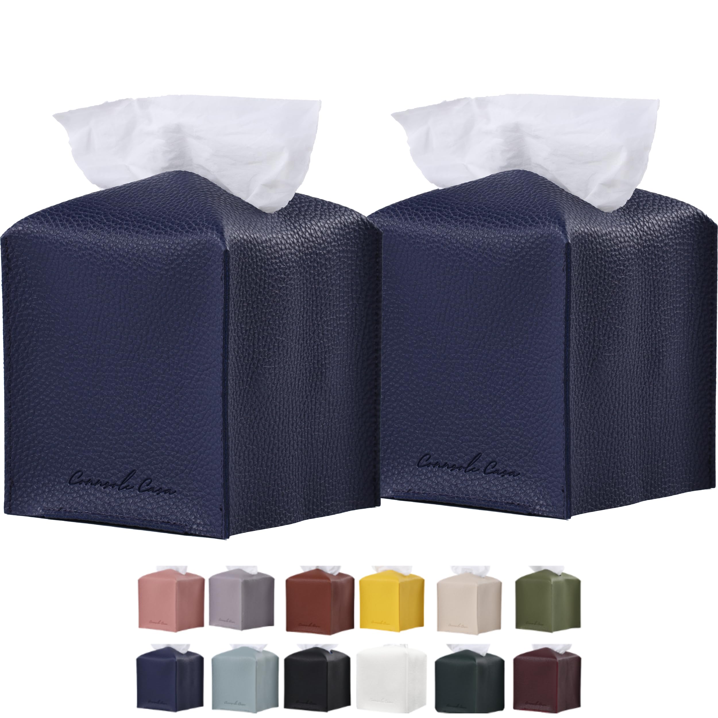 Connsole Casa Premium PU Leather Tissue Box Holder - Elegant Hotel-Style Blue Tissue Box Cover for Enhanced D  cor of Home, Offi