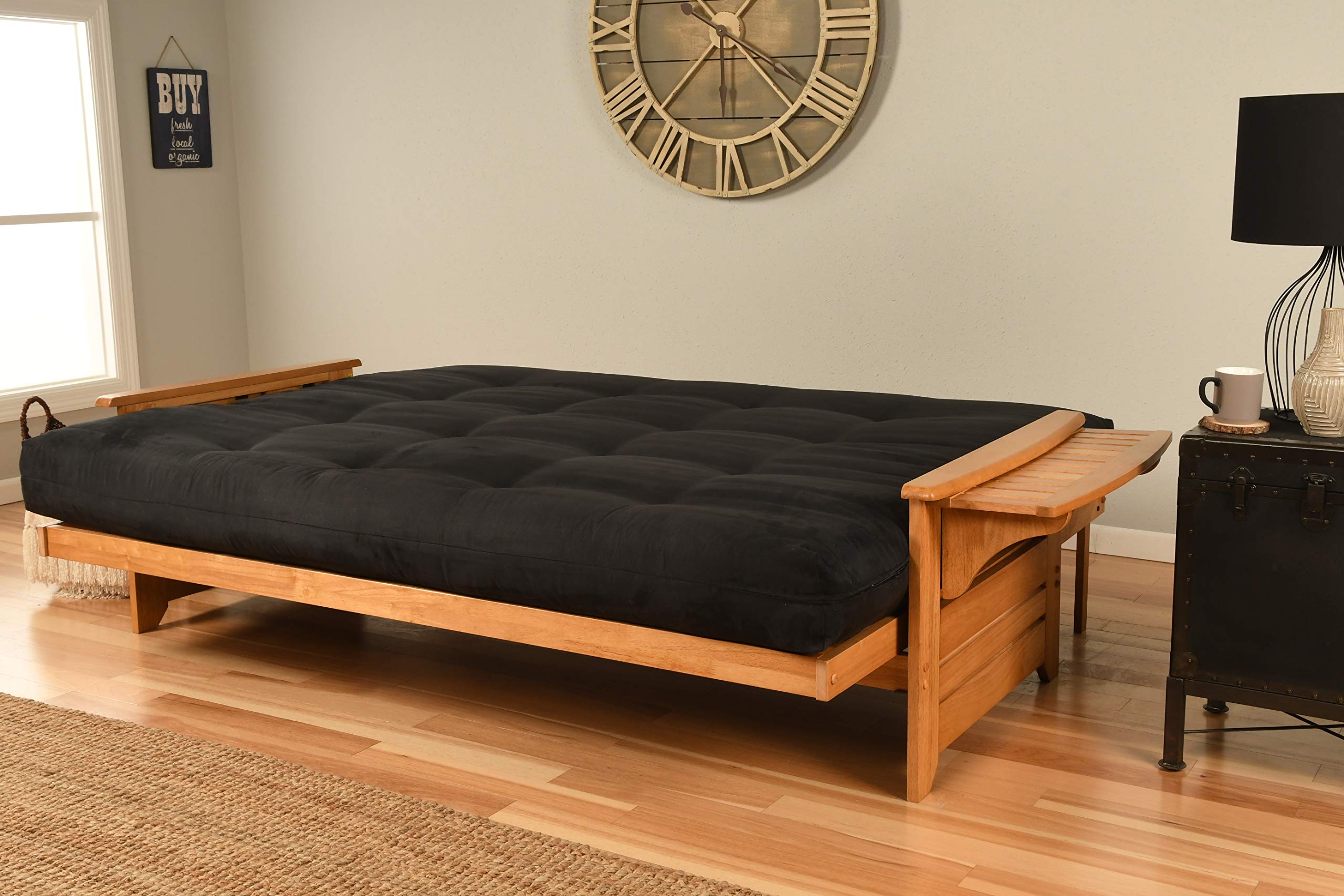 Kodiak Furniture Phoenix Queen Size Futon Set in Butternut Finish, Suede Black
