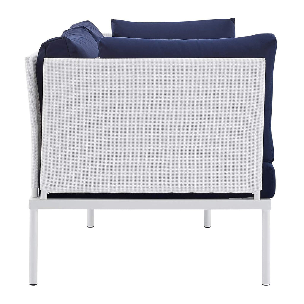 Modway EEI-4963-WHI-NAV Harmony Sunbrella White Navy Outdoor Patio Aluminum Loveseat, 32.5 x 64 x 32