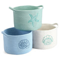 Vesici 3 Pcs Coastal Seashell Starfish Woven Baskets Small Blue White Green