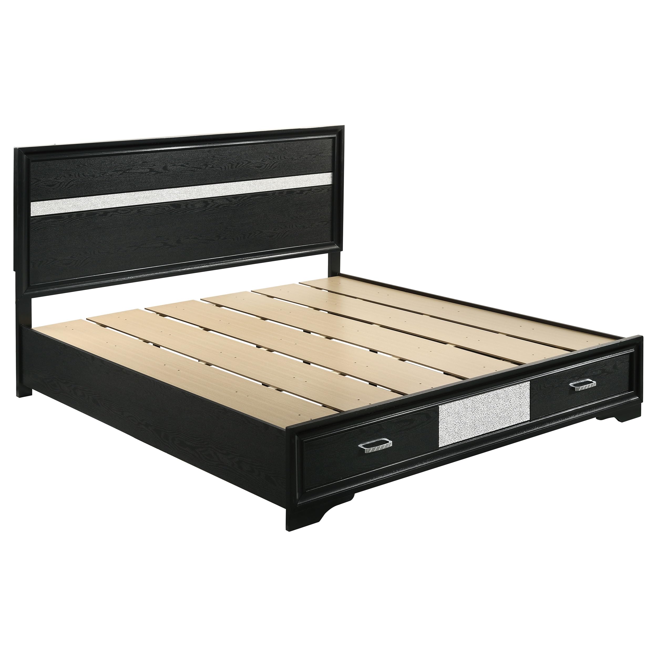 Coaster Home Furnishings Miranda Contemporary 5-Piece Bedroom Set Eastern King Size Storage Panel Bed Frame 50-inch Headboard Black 206361KE-S5