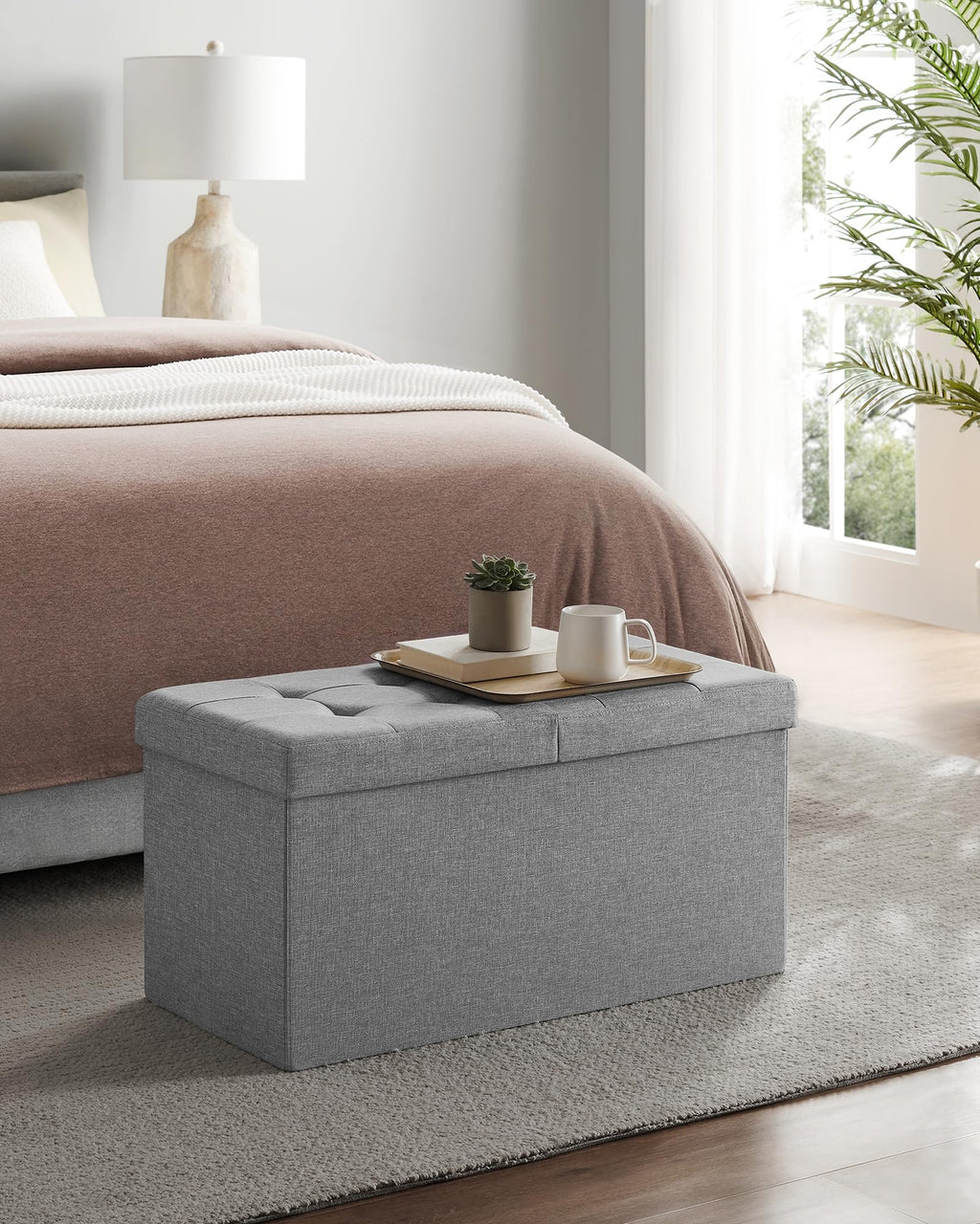 Songmics Mazie Collection - 30 Inches Storage Ottoman, Foldable Storage Bench With Flipping Lid, 660 Lb Load Capacity, For Entryway, Living Room, Bedroom, Light Gray Ulsf41G