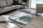 Homeroots Cream Blue 90% Olefin Heatset 10% Cotton 2?™ X 10?™ Cream And Blue Abstract Patches Runner Rug
