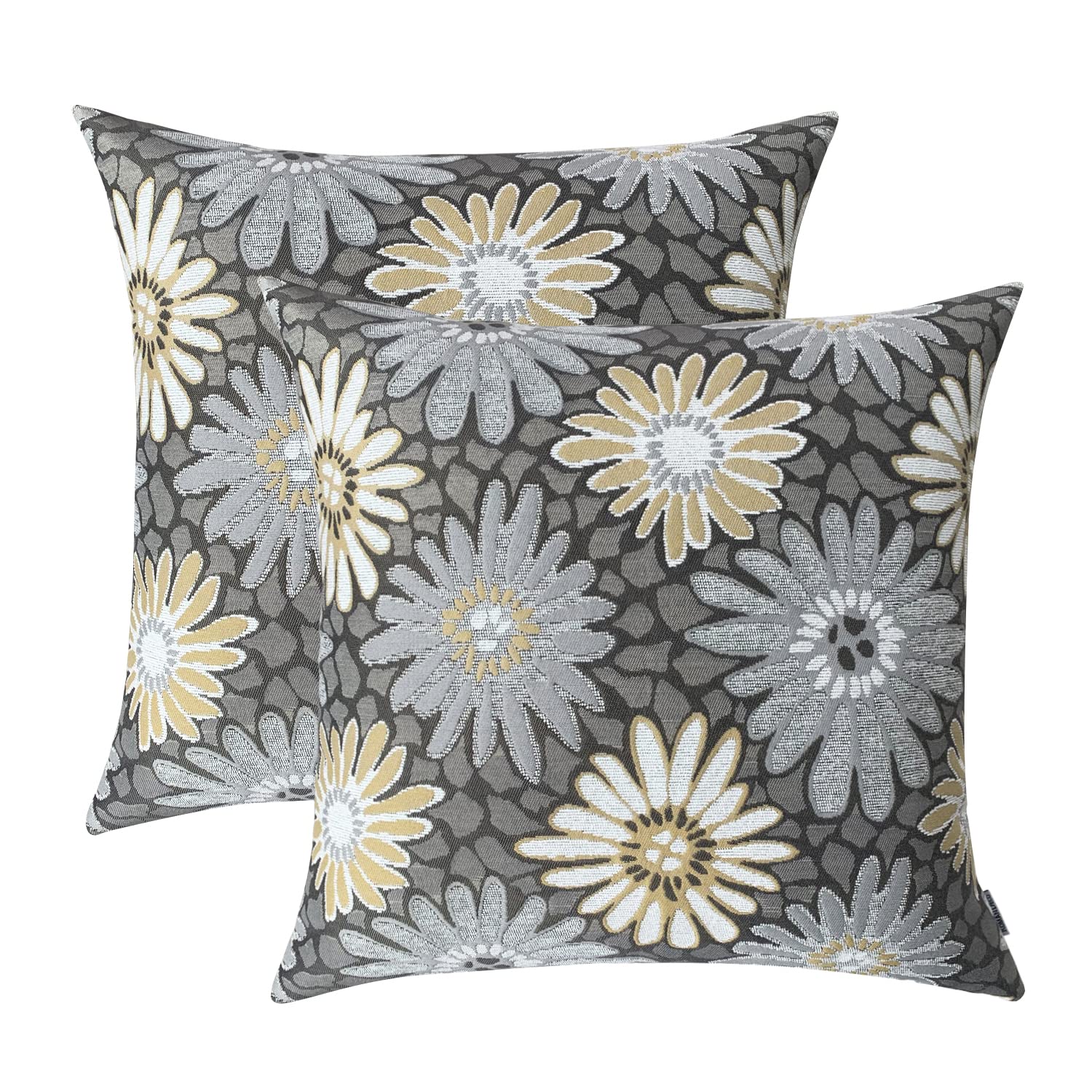 ROMANDECO Jacquard Floral Decorative Throw Pillow Covers for Couch Set of 2, 18x18 Inches, Grey