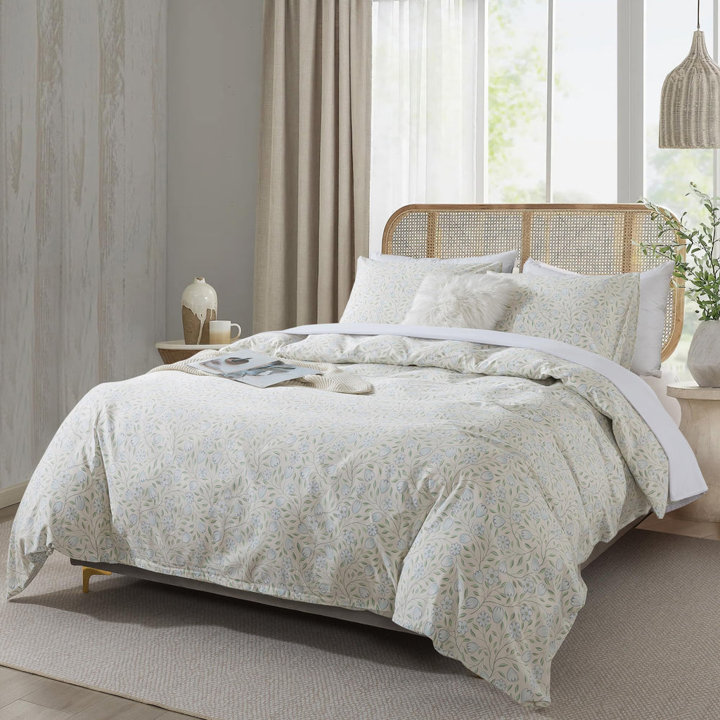 Honeilife Floral Duvet Cover Queen - 100% Cotton Comforter Cover, Soft & Breathable Bedding Duvet Cover Sets With Zipper Closure