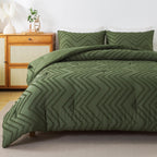 Andency Olive Green Comforter Set Full, Boho Soft Fluffy Warm Lightweight Bedding Comforter Sets For Full Bed, 3 Pieces Chevron Tufted Aesthetic Microfiber Lightweight Comforter Set