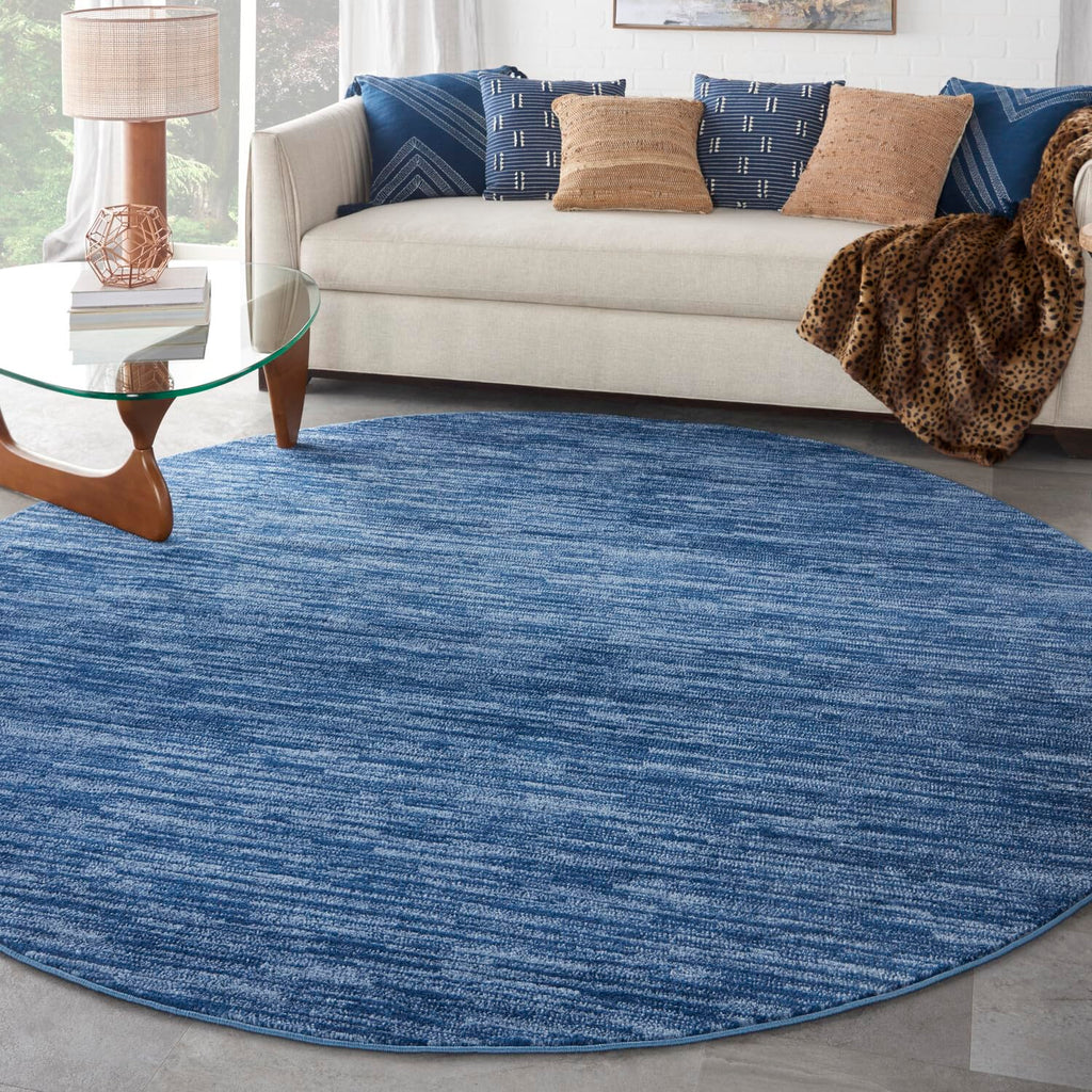 Nourison Essentials Indoor/Outdoor Navy Blue 10' X Round Area Rug, Easy Cleaning, Non Shedding, Bed Room, Living Room, Dining Room, Backyard, Deck, Patio (10 Round)