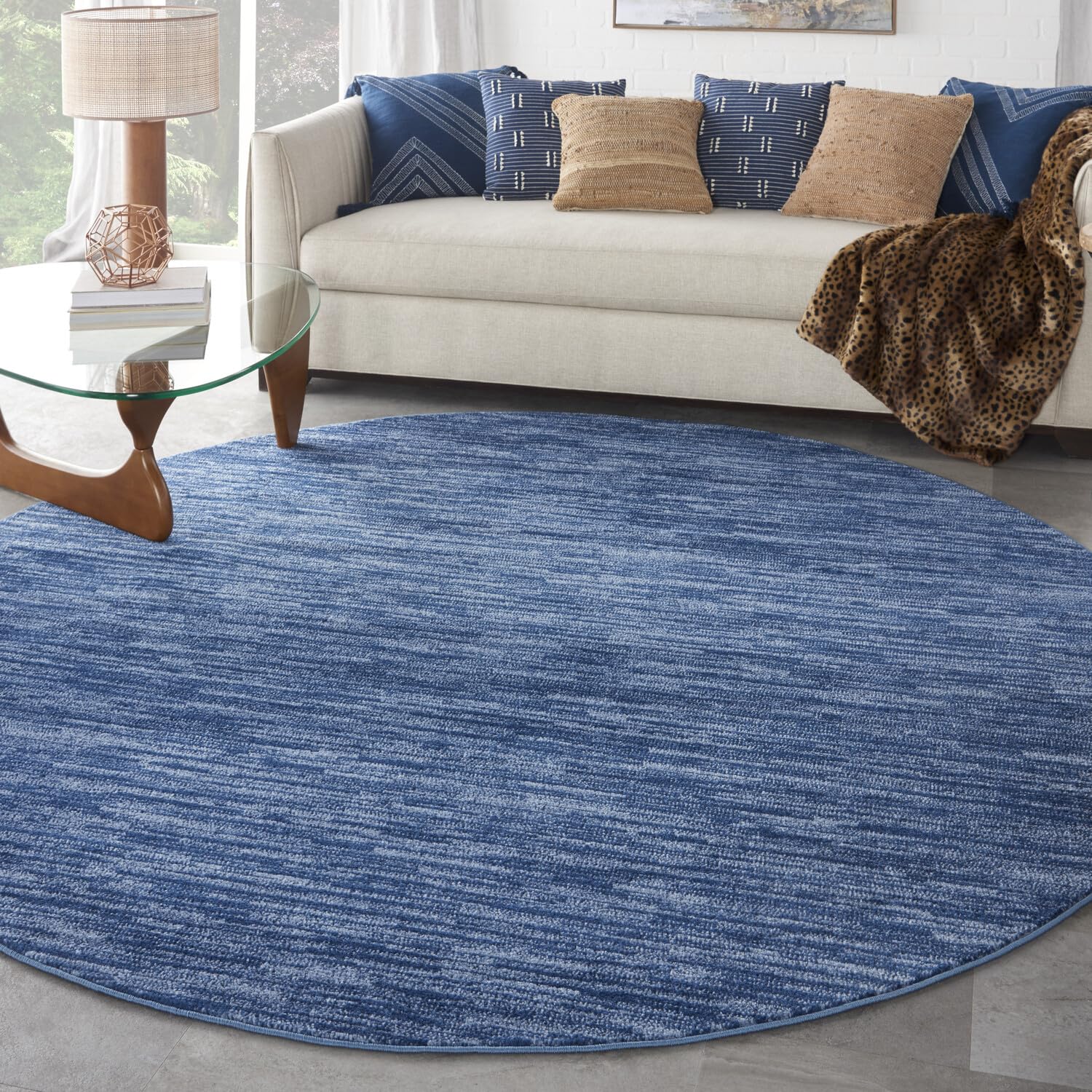 Nourison Essentials Indoor/Outdoor Navy Blue 10' X Round Area Rug, Easy Cleaning, Non Shedding, Bed Room, Living Room, Dining Room, Backyard, Deck, Patio (10 Round)