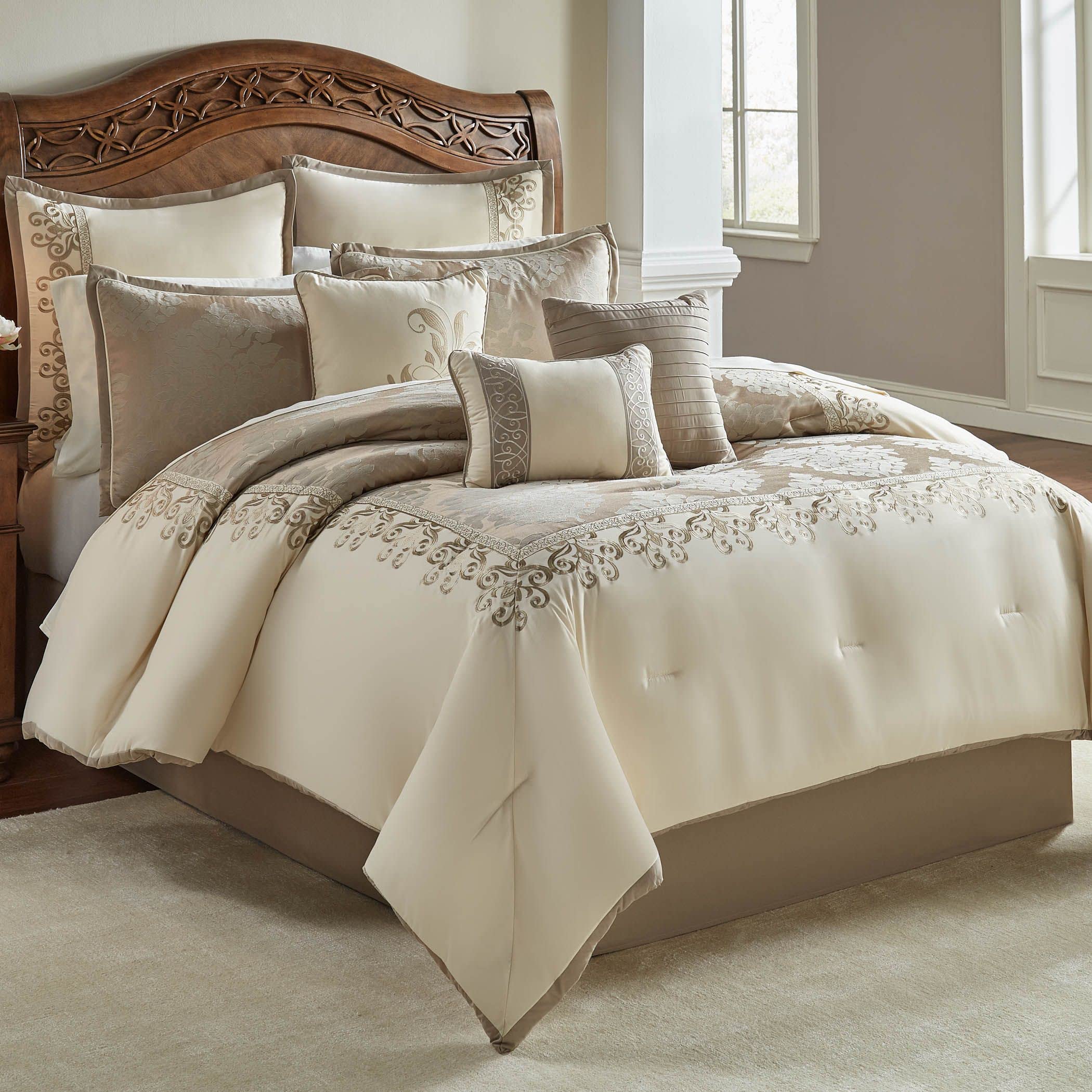 Riverbrook Home 100% Polyester Comforter Set, King, Hillcrest  Ivory/Gold, 10 Piece Set