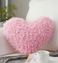 Moowoo Pink Girl Heart Throw Pillow With Pillow Cover And Insert,Love Pillow,Valentines Day Decor, Shaggy Faux Fur Fluffy Pillow