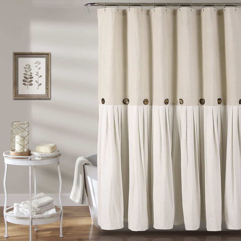Lush Decor Linen Button Shower Curtain, 72'' W x 84'' L, Linen - Rustic Extra Long Shower Curtain - Color Block Bath Curtain Wit