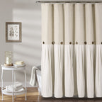 Lush Decor Linen Button Shower Curtain, 72'' W x 84'' L, Linen - Rustic Extra Long Shower Curtain - Color Block Bath Curtain Wit