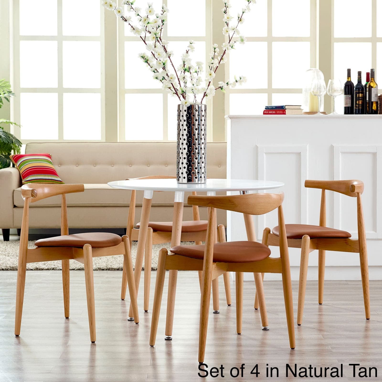 Lexmod Stalwart Dining Side Chairs, Dark Walnut/Tan, Set Of 2