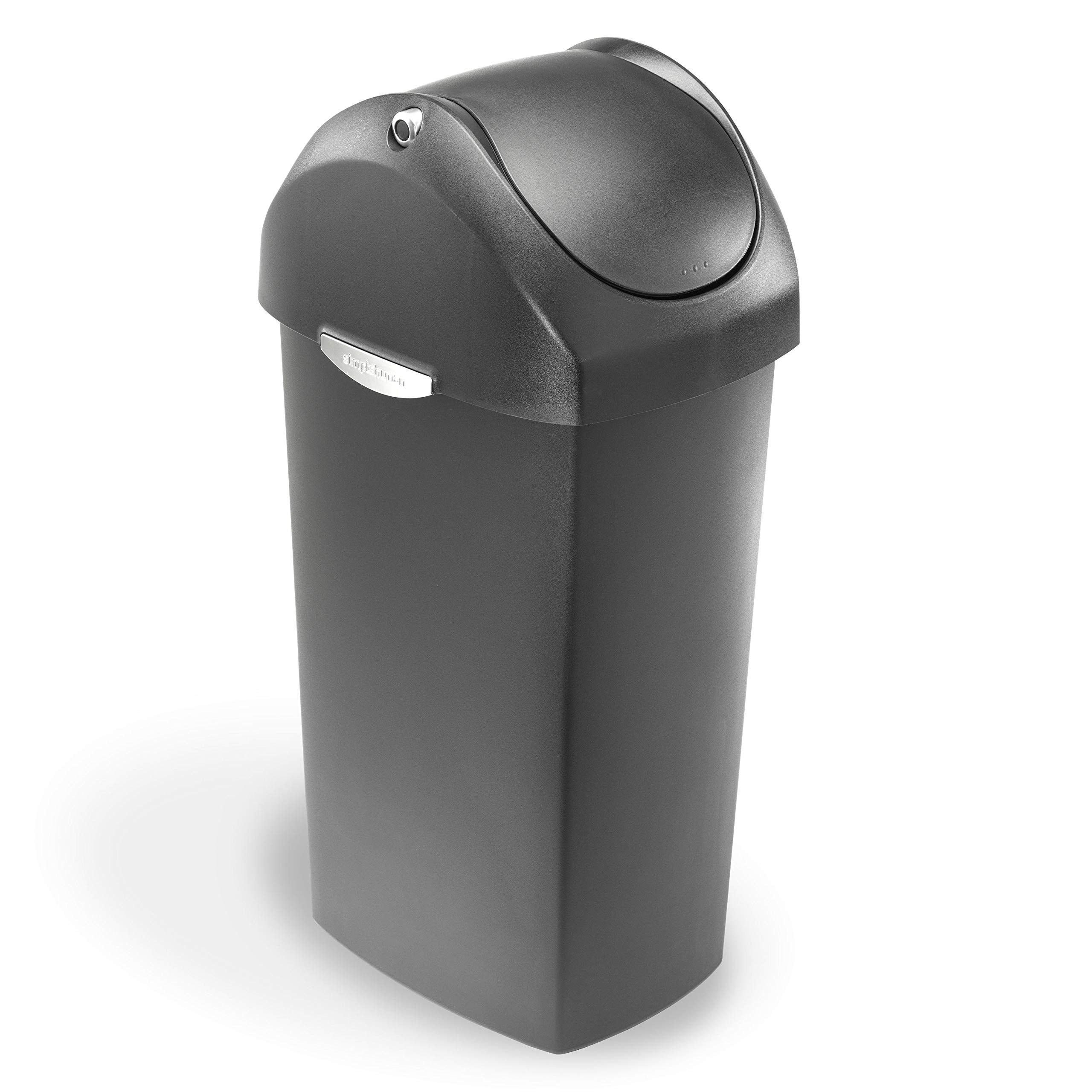 simplehuman 60 Liter / 16 Gallon Swing Lid Trash Can, Grey Plastic