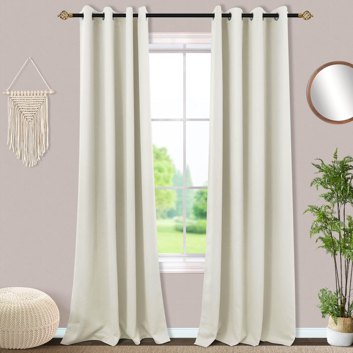 Mrs.Naturall 102 Inch Long Curtains,60-70% Blackout Grommet Room Darkening Curtains For Bedroom Living Room,Off White Ivory