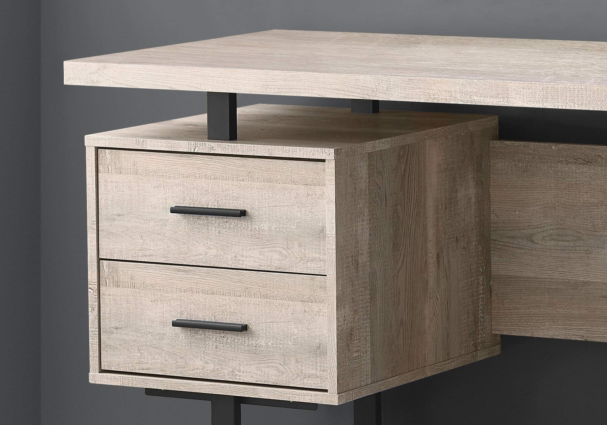 Monarch Specialties Computer Desk with Drawers - Contemporary Style - Home & Office Computer Desk with Metal Legs - 60'L (Taupe Reclaimed Wood Look)