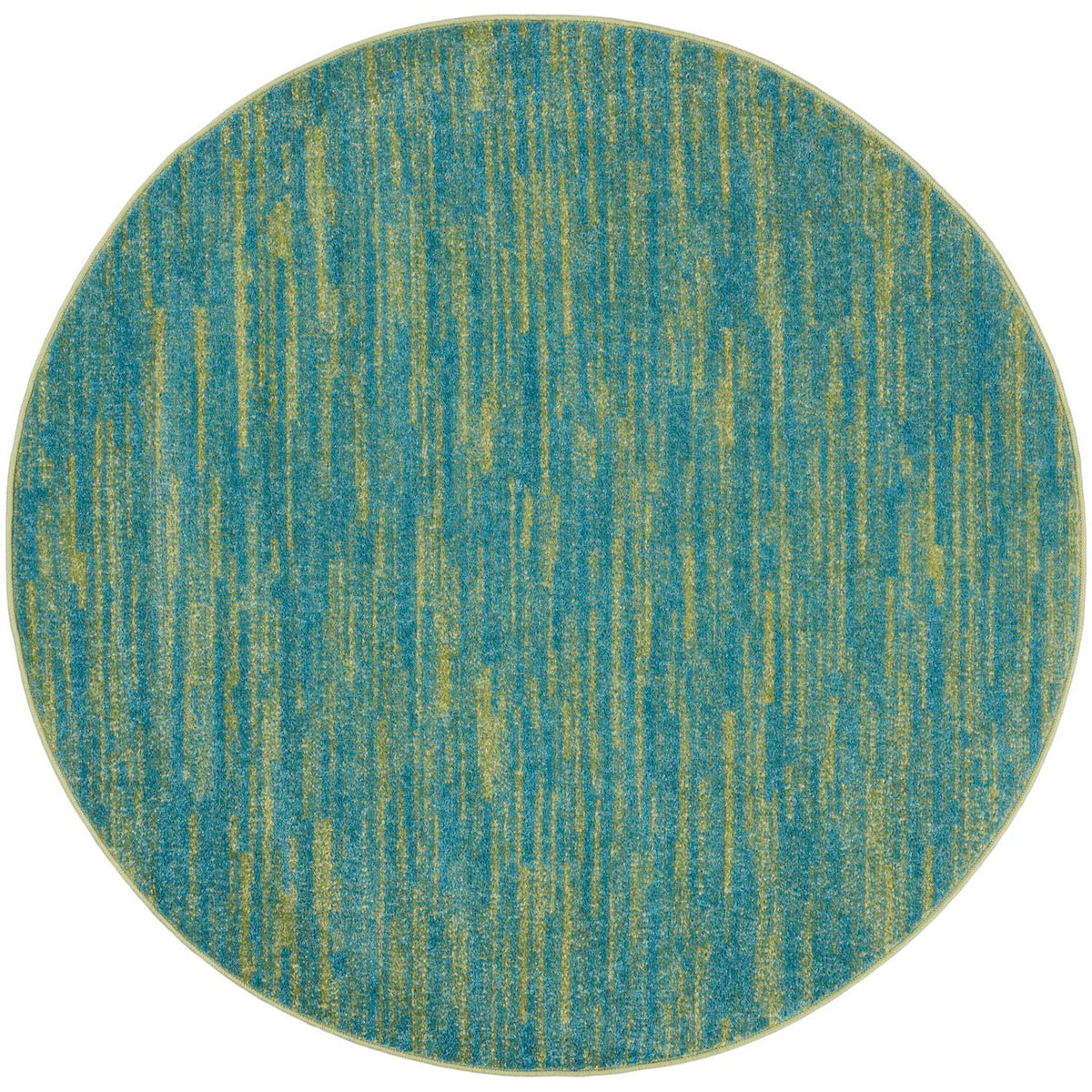Nourison Essentials Indoor/Outdoor Blue Green 4' X Round Area Rug, Easy Cleaning, Non Shedding, Bed Room, Living Room, Dining Ro